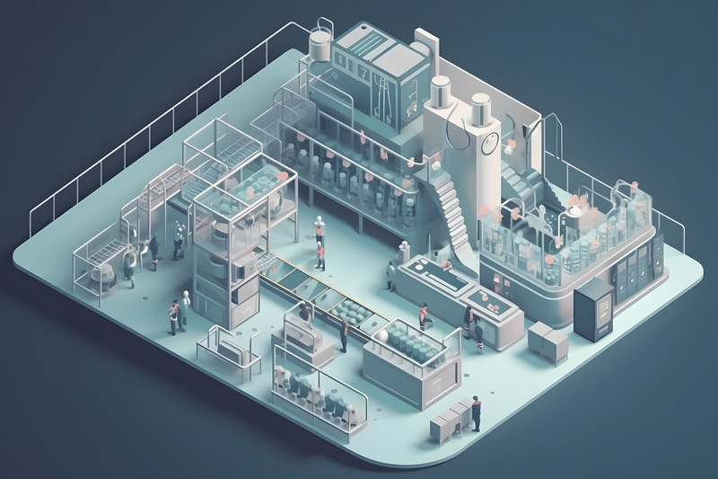 How AI is transforming the pharmaceutical industry 8 A 3d rendering of a warehouse space with workers on the floor.