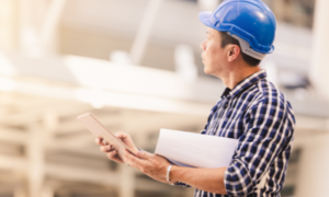 An engineer in a hard hat.
